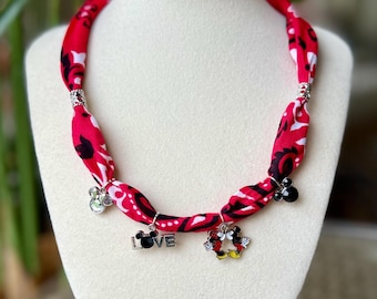 Mickey & Minnie Mouse Love Bandana Necklace, Disney-Inspired Charm Jewelry, Gift for Disney Fans, Gift for Her