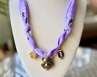 Personalized Clemson Bandana Charm Necklace, Tiger Game Day Jewelry, Gift for Her