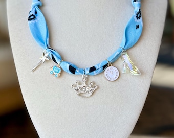 Cinderella Charm Necklace, Fairytale Bandana Necklace, Princess Jewelry, Handmade Gift, Glass Slipper Necklace