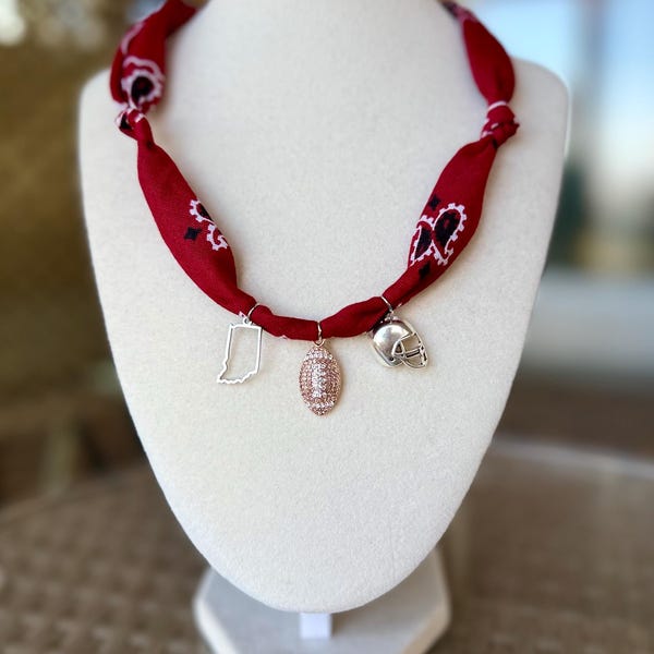 Personalized Indiana Bandana Charm Necklace, Hoosiers Custom Game Day Jewelry, College Spirit Wear