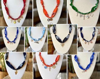 Personalized Charm Bandana Necklace, Custom Game Day Jewelry, Sports Team Spirit Necklace, Handmade Accessory for Her