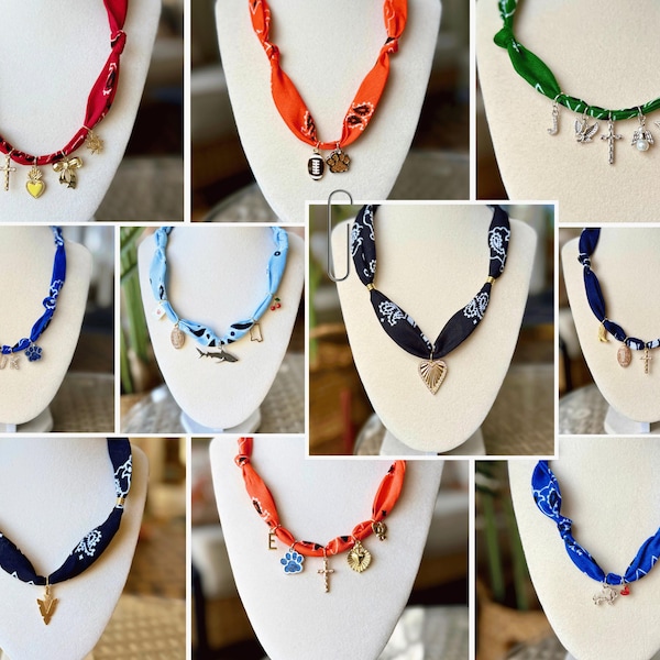 Personalized Charm Bandana Necklace, Custom Game Day Jewelry, Sports Team Spirit Necklace, Handmade Accessory for Her