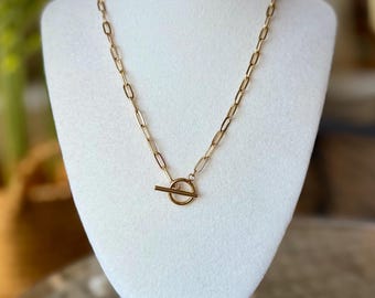 Chain Link Necklace, Gold or Silver, Stainless Steel, Toggle Clasp, Minimalist Jewelry, Gift for Her