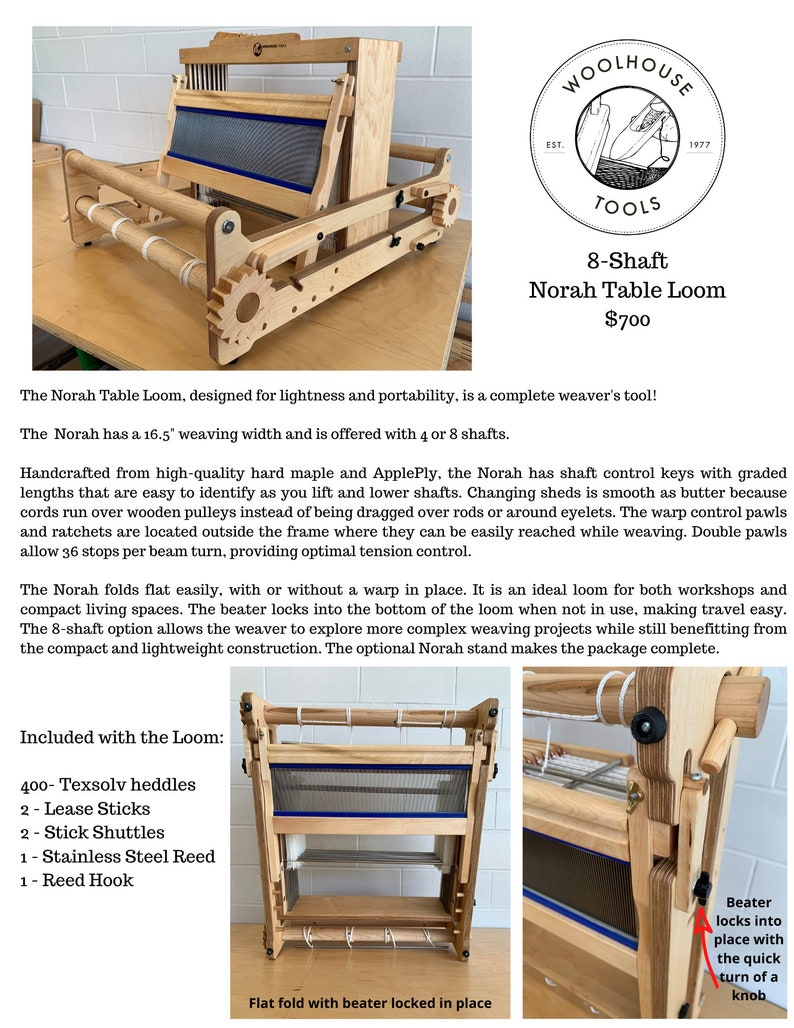 Woolhouse Tools 8-Shaft Norah Table Loom 16 Weaving Width image 5