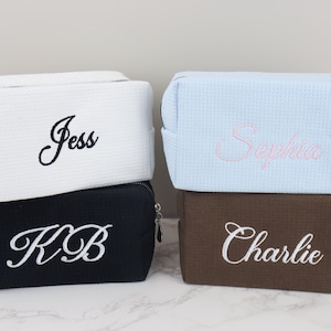Personalized Waffle Cosmetic Bag, Custom Name Toiletry Bag, Initials Makeup Bag, Embroidered Monogram Makeup Bag