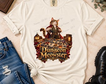 Dungeon Meowster T-Shirt | Funny DnD Cat Shirt | Tabletop RPG Dungeon Master Tee | Fantasy Gamer Gift