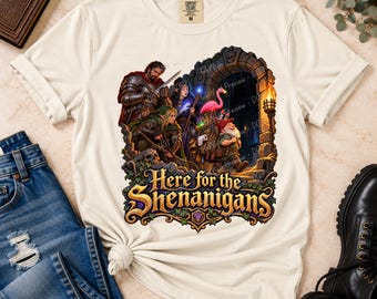 Here for the Shenanigans T-Shirt | Funny DnD Gnome Shirt | Tabletop RPG Humor | Fantasy Gamer Gift