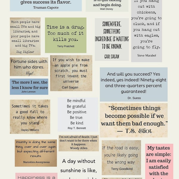 NEW Printable Quotes Digital Download Collage Sheet, Inspirational Phrases, Book Quotes