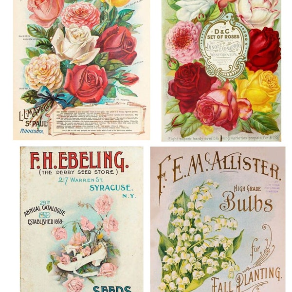 Vintage Seed Packet Digital Download Flower Vegetable Seed Collage Sheets SKU 0026