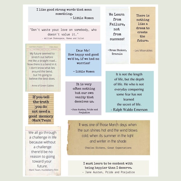 Printable Quotes Digital Download Collage Sheet,  Inspirational Phrases, Book Quotes SKU 0056