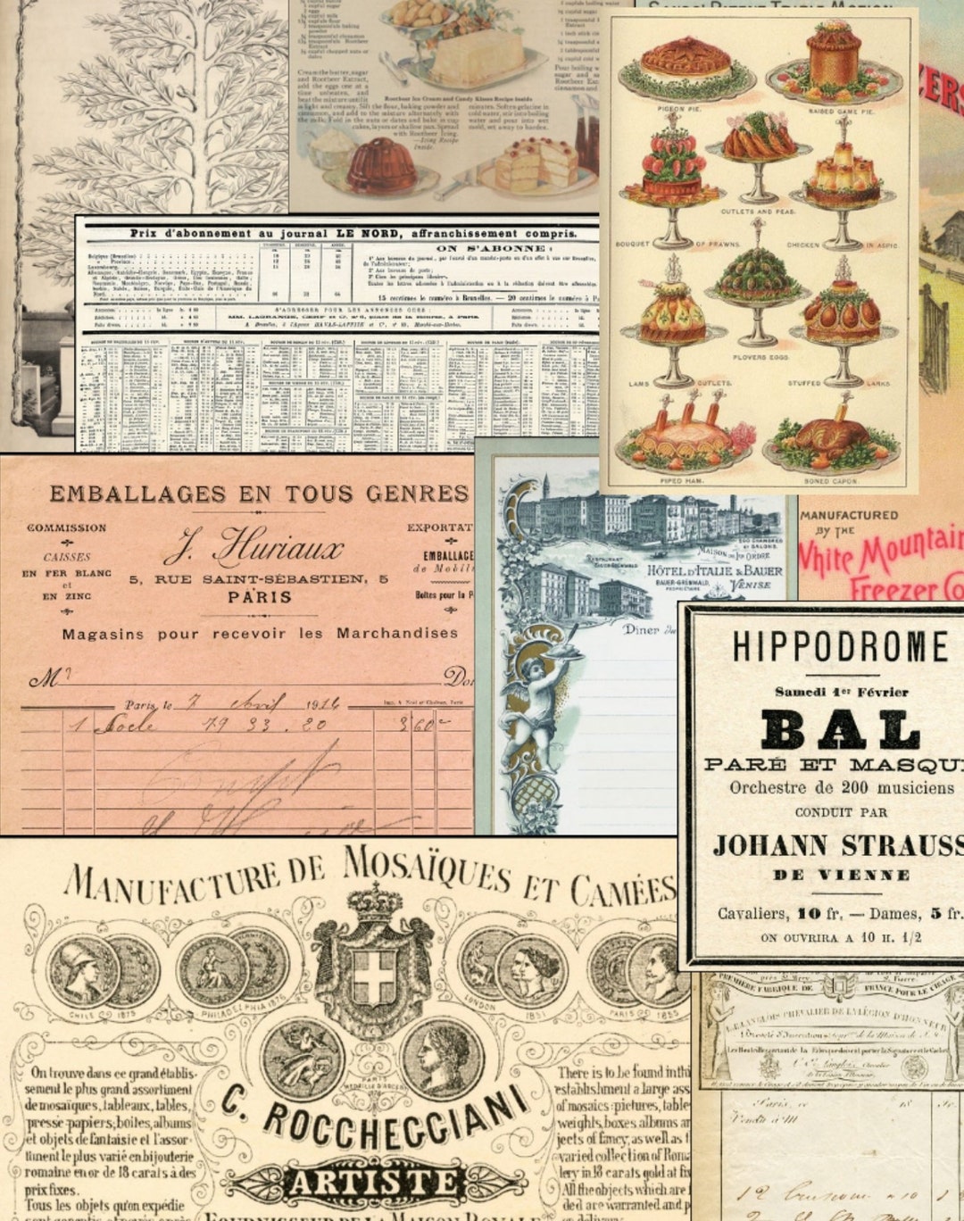 Printable Vintage Junk Journal Ephemera Digital Download Collage Sheets ...