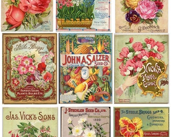 Vintage Printable Flower Seed Packet Collage Sheet Digital Download SKU 0044