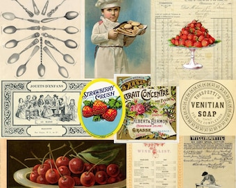 Vintage Kitchen Cookbooks, Food and Recipes Junk Journal Ephemera Digital Download SKU 0017