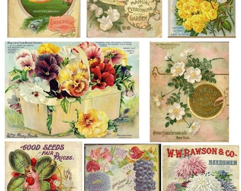 Vintage Printable Flower Seed Packet Collage Sheet Digital Download SKU 0045