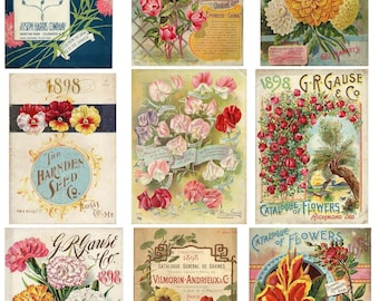Vintage Printable Flower Seed Packet Collage Sheet Digital Download SKU 0042