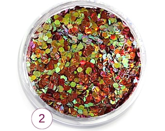 Holographic Multichrome Glitter COLOR 2 - ORANGE Chameleon Hex Shape Mix Size