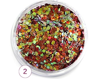 Holographic Multichrome Glitter COLOR 2 - ORANGE Chameleon Hex Shape Mix Size