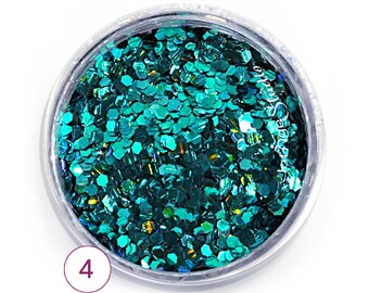 Holographic Multichrome Glitter COLOR 4 - TURQUOISE BLUE Chameleon Hex Shape Mix Size