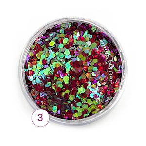 Holographic Multichrome Glitter COLOR 3 - RED Chameleon Hex Shape Mix Size