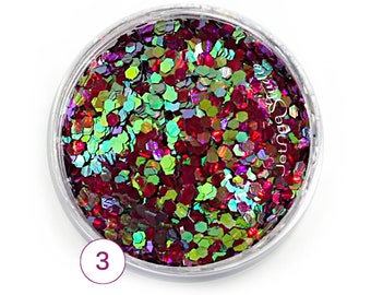 Holographic Multichrome Glitter COLOR 3 - RED Chameleon Hex Shape Mix Size