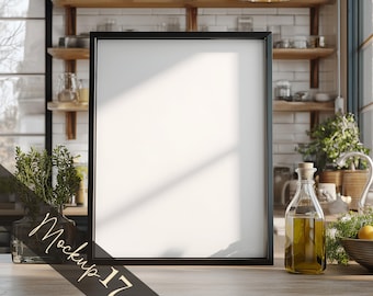 Kitchen Wall Art Mockup, Modern Poster Display, Neutral Kitchen Interior, Clean Scandi Style PSD