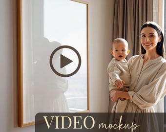 Scandi Nursery Video Mockup | Vertical Frame Mockup with People | Cozy Neutral Kids Room PSD