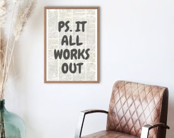 It All Works Out Poster, Newspaper Poster, Print at Home Poster, Digital Download, Black and White Poster, Bedroom Poster