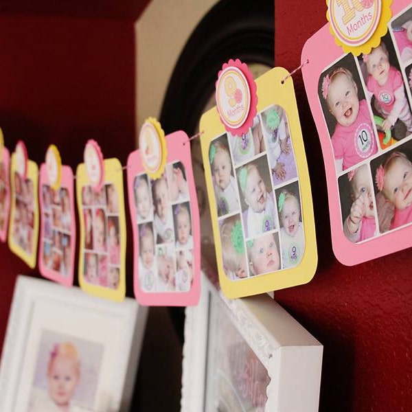 Pink Lemonade Party / Baby's 1st Year Tags / Make Your Own Photo Banner / Pink and Yellow Chevron
