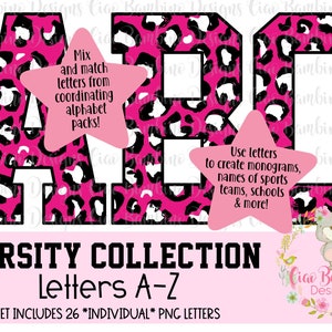 Hot Pink Leopard Print Alphabet: A-Z PNG Letters (Instant Download)