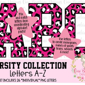 Hot Pink Leopard Alphabet Pack / Pink and Black Leopard Print  / Letters A - Z for Sublimation Designs, Shirts, Transfers / INSTANT DOWNLOAD