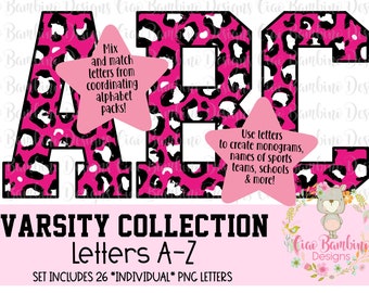 Hot Pink Leopard Alphabet Pack / Pink and Black Leopard Print  / Letters A - Z for Sublimation Designs, Shirts, Transfers / INSTANT DOWNLOAD