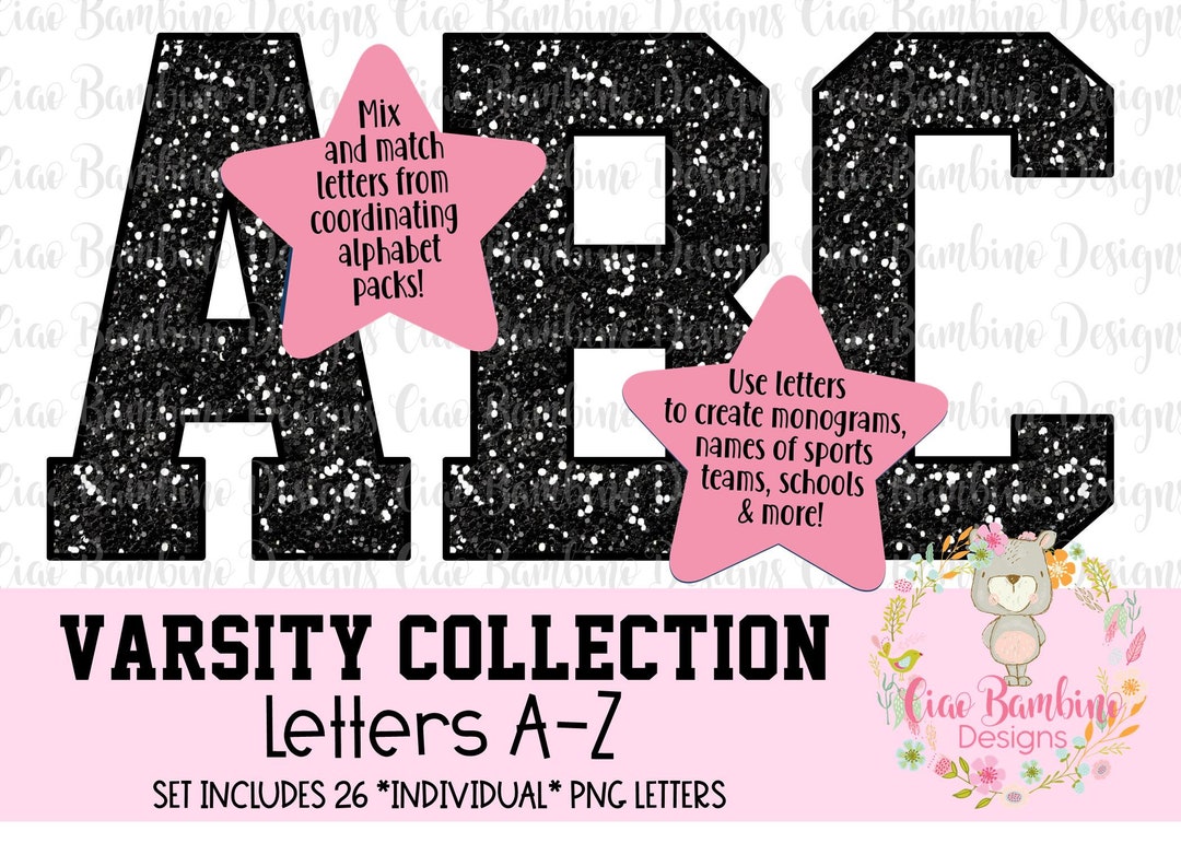 Black Glitter Varsity Letter Pack: Sublimation Design (instant Download ...