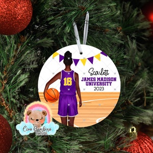 Girls Basketball Christmas Ornament / Personalize w Name, Year, School & Team Colors / Customize Hair, Skin / Personalized Basketball Gift image 1