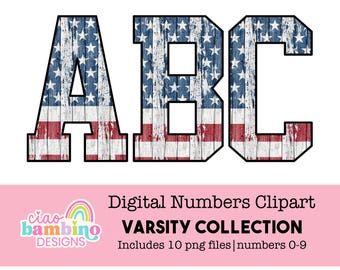 USA Flag Alphabet | Distressed Style Patriotic Varsity Letters A-Z for America’s 250th Birthday, Sublimation Designs, Shirts, Decorations