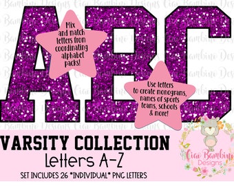 Purple Glitter Alphabet Pack /Glitter Varsity Letters A - Z for Sublimation Designs, Game Day Shirts, Planners / INSTANT DOWNLOAD