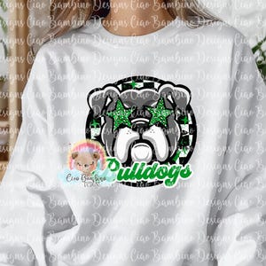 Bulldogs Mascot PNG ClipArt for Sublimation Designs, Shirt Transfers, Stickers, School Spirit  | Hand-drawn Bulldog Mascot Clip Art | Green