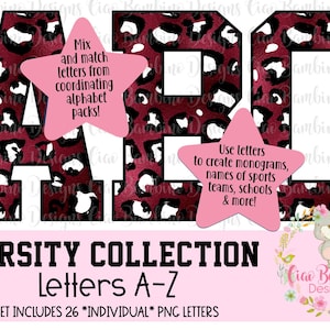 Alfabeto con stampa leopardata bordeaux / Lettere metallizzate dalla A alla Z per disegni a sublimazione, adesivi, magliette, trasferibili, etichette / DOWNLOAD IMMEDIATO
