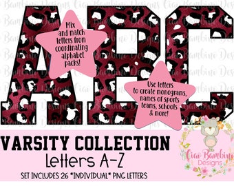 Maroon Leopard Print Alphabet Pack | Foil Letters A-Z for Sublimation Designs, Stickers, Shirts, Transfers, Labels | INSTANT DOWNLOAD