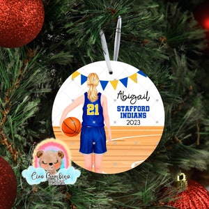 Girls Basketball Christmas Ornament / Personalize w Name, Year, School & Team Colors / Customize Hair, Skin / Personalized Basketball Gift image 2