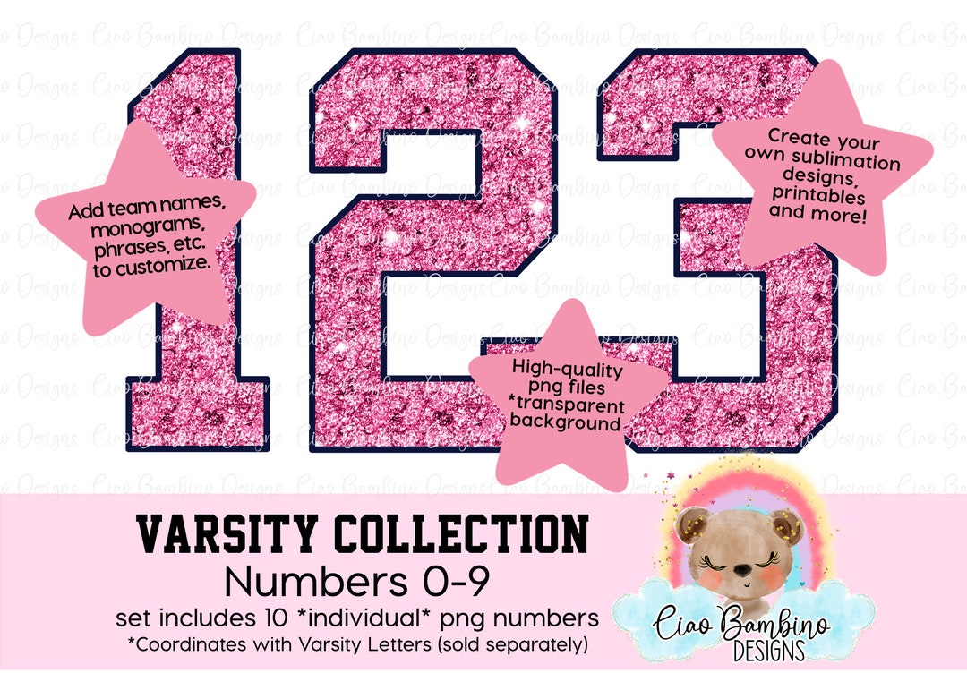 Pink Glitter Varsity Numbers Clip Art Pack / Varsity Numbers 0 9 for