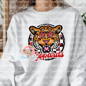 Leopards Mascot PNG for Sublimation Designs, Stickers, School Spirit Shirt | Preppy Mascot Shirt Clip Art | Red & Black | Instant Download