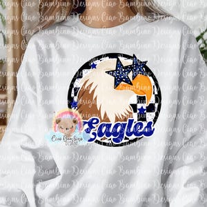 Mascota de águila PNG para diseños de sublimación, calcomanías, espíritu escolar / Mascota de águila preppy / Dibujada a mano / DESCARGA INSTANTÁNEA