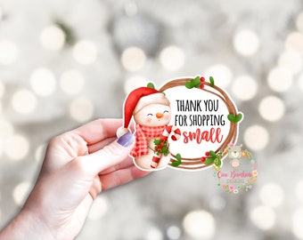 Thank You for Shopping Small / Snowman Thank You Sticker png / Print Your Own Small Business Thank You Sticker for Orders / INSTANT DOWNLOAD