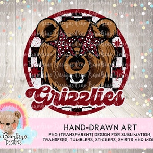 Grizzlies Mascot PNG: Maroon Red Sublimation Design (Instant Download)