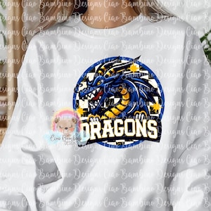 Dragon Mascot PNG for Sublimation Designs, Stickers, School Spirit | Preppy Mascot Shirt Clip Art | Blue Gold Dragons | INSTANT DOWNLOAD
