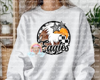 Mascota de águilas PNG / Diseño de espíritu escolar de águila azul / Camiseta con mascota retro preppy PNG / Diseño para sublimación y DTF / Descarga instantánea