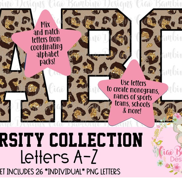 Glitter Leopard Alphabet Pack / Leopard Print Alphapack / Letters A-Z for Sublimation Designs / Cheetah Alphabet / Instant Download