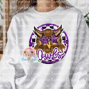 Owls Mascot PNG for Sublimation Designs, Stickers, School Spirit Shirt | Preppy Mascot Shirt Clip Art | Purple & Black | INSTANT DOWNLOAD