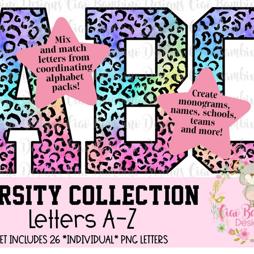 rainbow tie dye leopard print alphabet pack varsity letters etsy