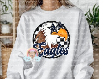 Mascota de águila PNG para diseños de sublimación, calcomanías, camiseta con espíritu escolar / Clip art de camiseta de mascota preppy / Azul marino / DESCARGA INSTANTÁNEA